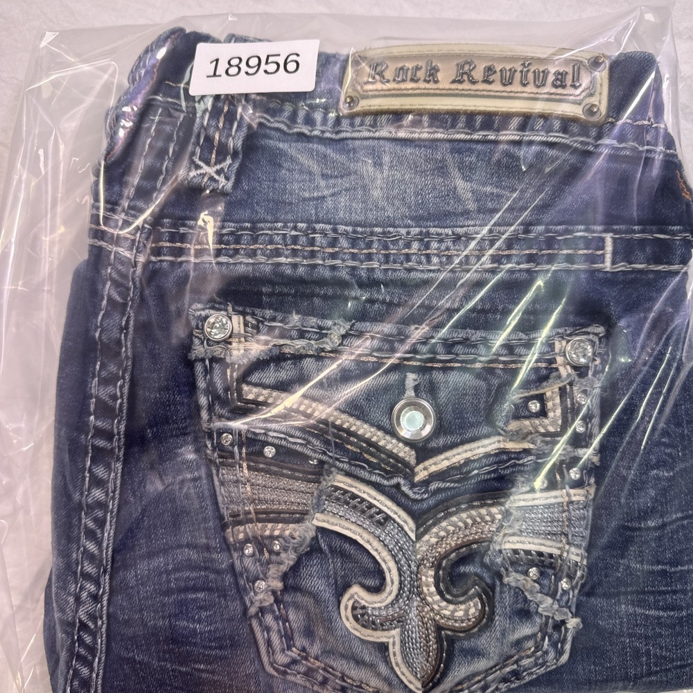Rock Revival Jeans Women 29 Denim TAMA Easy Straight rhinestones embelished - Picture 10 of 10